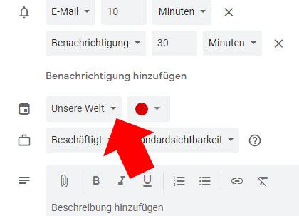 Google-Kalender: Falscher Kalender Auswahl öffnen