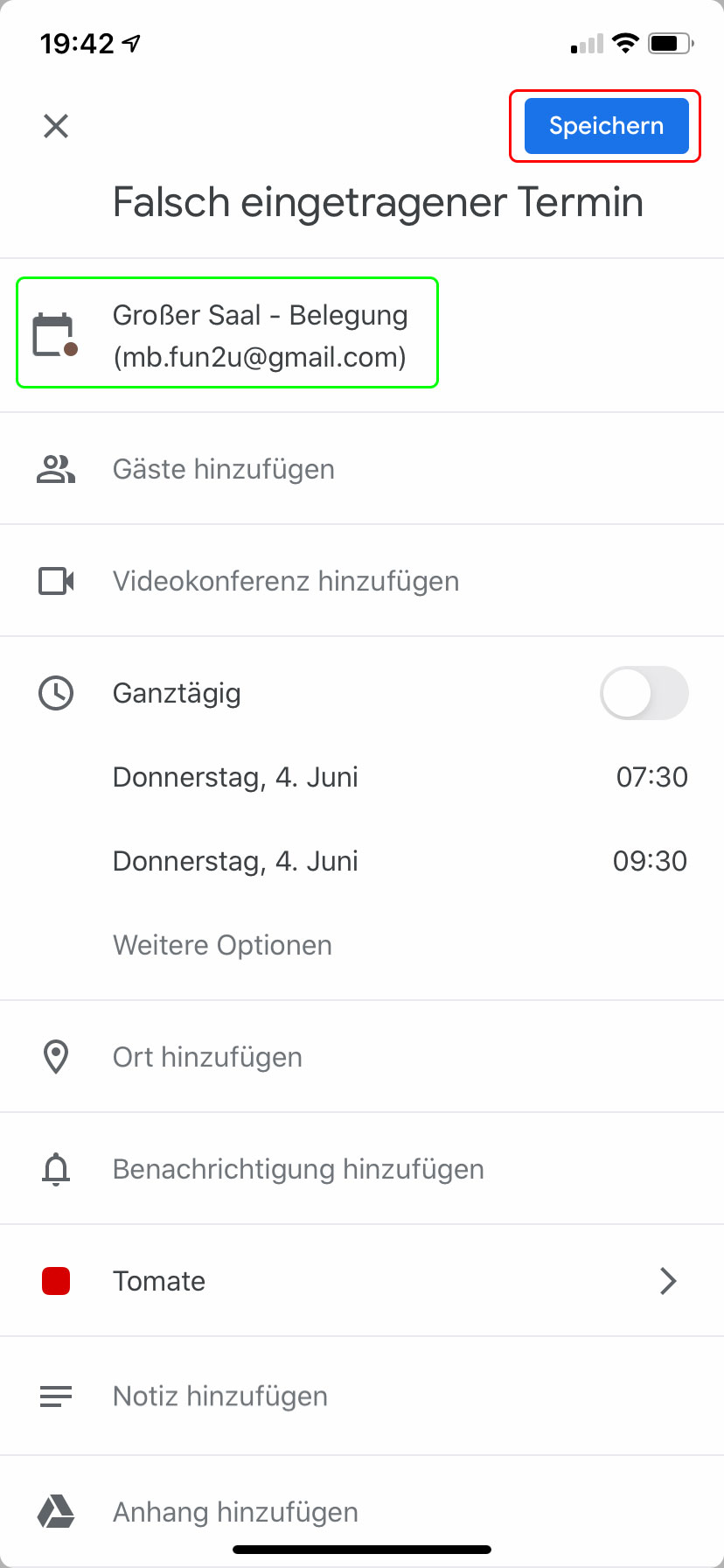 Google-Kalender: Falscher Kalender Speichern