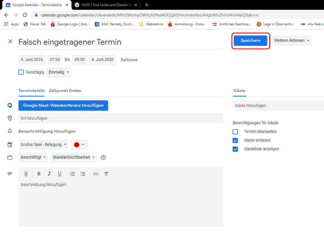 Google-Kalender: Falscher Kalender Speichern